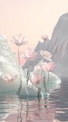 Wall Mural - Pink snd green glass plant flower poster background