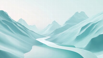 Poster - Misty mountain range with a winding river and minimalist copy space for personal messages and creative designs. Generative AI