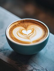 Poster - Artistic HeartShaped Latte Art in Coffee on Stylish Ceramic Cup : Generative AI