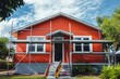 © ChaoticMind - The bright orange home is under renovation with scaffolding erected around it, surrounded by lush green plants, highlighting transformation and renewal processes.