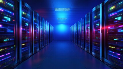 Poster - modern server room with high-tech racks and soft light