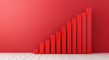 Wall Mural - 3d render illustration of a red graph showing positive growth on a red background and a white floor