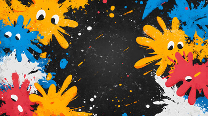 Poster - Colorful splashes and playful shapes frame a dark center, creating a vibrant artistic background