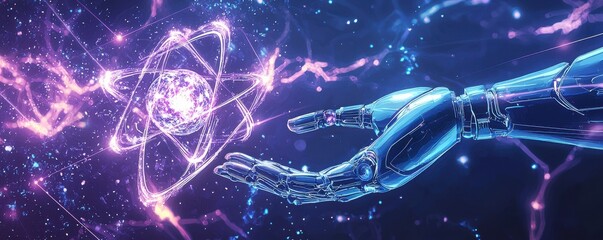 Poster - Futuristic AI robot hand reaching towards digital innovation