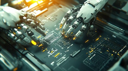 Poster - Precision Robots Soldering in Close-Up Detail