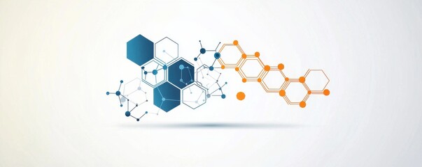 Poster - Abstract design of connected hexagons and molecules symbolism
