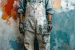 © ChaoticMind - An artisan in gloves wearing paint-splattered attire stands against a mural backdrop, symbolizing dedication to art and craft through expressive and creative work.