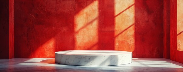 Poster - Minimalist stage design with red walls and moody shadows