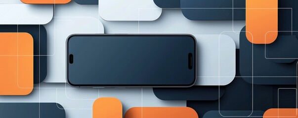 Poster - modern smartphone on geometric abstract background in blue and orange