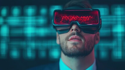 Aufkleber - Businessman analyzing data with augmented reality glasses in digital workspace, concept of ar innovation and immersive analytics