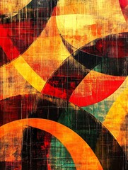 Fototapete - Abstract Vibrant Geometric Shapes in Bold Reds and Yellows Textured Art : Generative AI