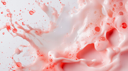Poster - Colorful splashes of pink liquid create an abstract design with dynamic movement and texture on a white background