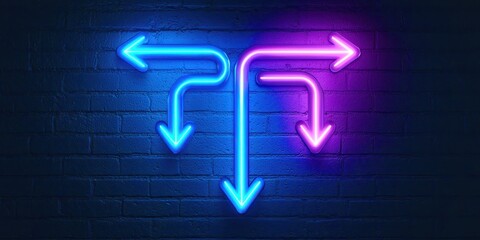 Poster - Neon sign with three arrows pointing in different directions