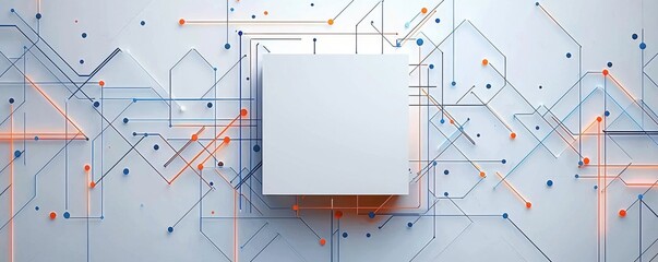 Poster - Futuristic white background with blue and orange lines and shapes