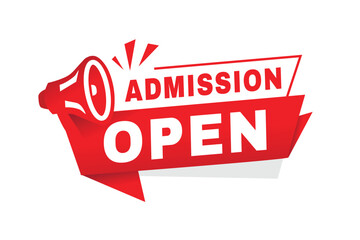 admission open banner, sign announcement vector illustration design with megaphone. web element or t