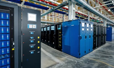 Poster - Inside a Modern Data Center: Rows of Servers and Network Equipment