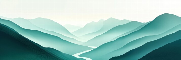 Poster - Majestic mountain range with a winding river showcasing serene beauty and minimalist design for text placement. Generative AI