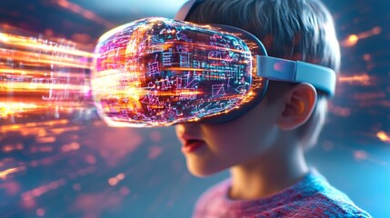 Poster - Preteen engages in immersive virtual reality experience with colorful visuals