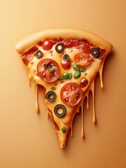 Poster - Delicious pizza slice with colorful toppings and gooey cheese, ideal for minimalist design, ready to be showcased. Generative AI