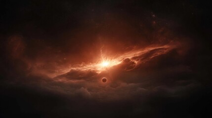 Wall Mural - a dark space with a bright orange sun in the middle