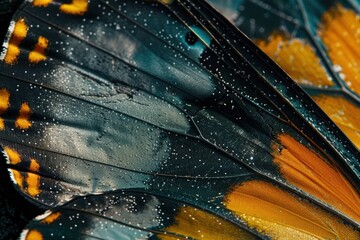 Aufkleber - Detailed close-up of vibrant butterfly wing showcasing bright colors and intricate patterns in natural light