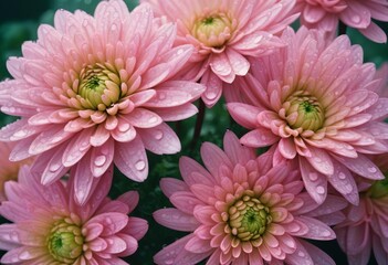 Wall Mural - Capturing the Intricate Beauty of Cream Chrysanthemums in Rain