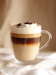 Aufkleber - Double Walled Latte Coffee with Frothy Top and Chocolate Topping : Generative AI
