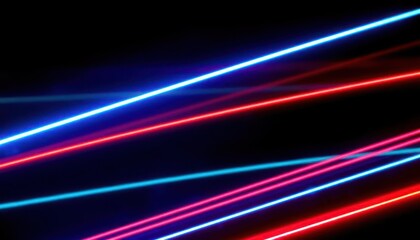 Poster - vibrant neon light streaks in red, blue, and purple against a black backdrop