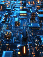 Aufkleber - Futuristic blue circuit board technology pattern with glowing elements : Generative AI