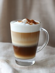 Aufkleber - Layered Latte Macchiato with Frothy Milk in Glass Mug : Generative AI