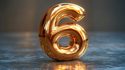 Poster - 3D Golden Number 6: Luxurious Metallic Design for Graphic and Digital Projects