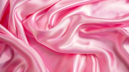 Wall Mural - a close-up of a pink satin fabric, showing its smooth, flowing folds.