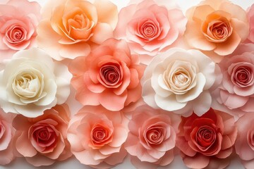 Poster - Pastel peach rose beige coral white abstract background. Watercolor gradient ombre soft brush texture. Elegant warm.