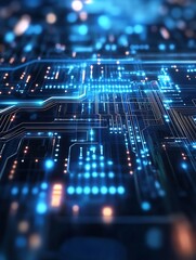 Aufkleber - Futuristic digital circuit board with glowing blue technology : Generative AI