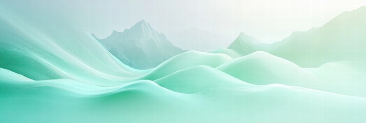 Poster - Winding river flows through serene mountain range with minimalist design template for text placement. Generative AI