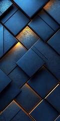 Poster - Abstract background in dark blue, navy, black, cobalt. Geometric angles, metallic brushed texture, gradient neon light, creating a captivating visual experience.