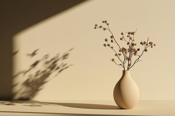 Poster - A single teardrop-shaped vase with a dried flower on a neutral background