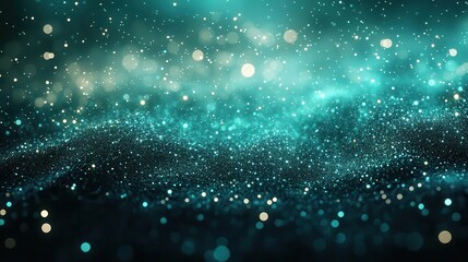 Poster - Black dark emerald teal green abstract background. Gradient ombre. Neon light metallic shimmer. Rough grain noise texture. Innovation.