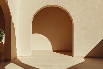 Poster - A solitary arch casting a shadow on a light beige wall