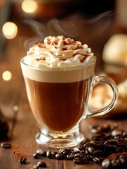 Aufkleber - Warm Latte with Whipped Cream Topped with Cocoa Sprinkles : Generative AI