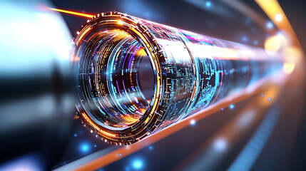 Poster - Futuristic energy transport tube digital realm 3d visualization high-tech environment dynamic perspective innovation concept