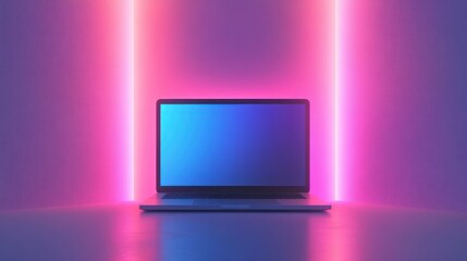 Wall Mural - Laptop with vibrant neon light.