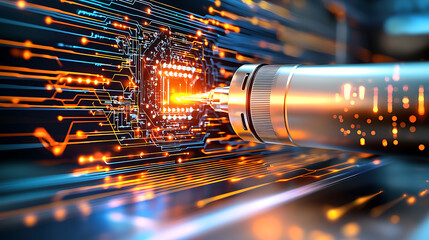 Poster - Innovative technology integration in digital circuitry cyber environment high-tech illustration futuristic perspective