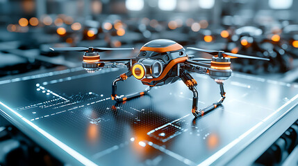 Poster - Drone technology showcase advanced robotics display in futuristic lab environment