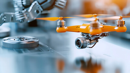 Poster - Drone technology advancements in industrial automation factory environment high-tech photography close-up view innovation