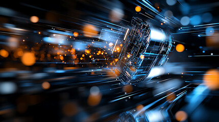 Poster - Dynamic motion sequence digital realm abstract visualization high-tech environment futuristic perspective innovation concept