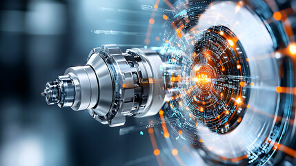 Poster - Revolutionary engine component high-tech laboratory digital illustration futuristic environment close-up view innovation concept
