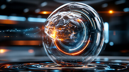 Poster - Dynamic holographic earth model futuristic lab digital art high-tech environment close-up view innovation concept
