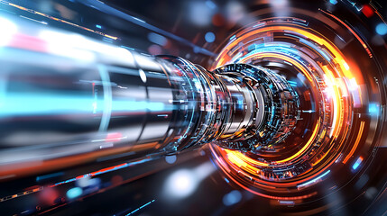 Poster - Dynamic technological revolution virtual space 3d animation futuristic environment close perspective energy flow