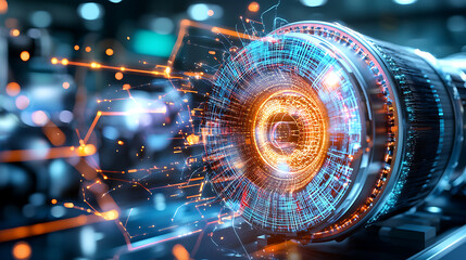 Poster - Innovative technology action industrial lab digital art high-tech environment close-up view futuristic concept